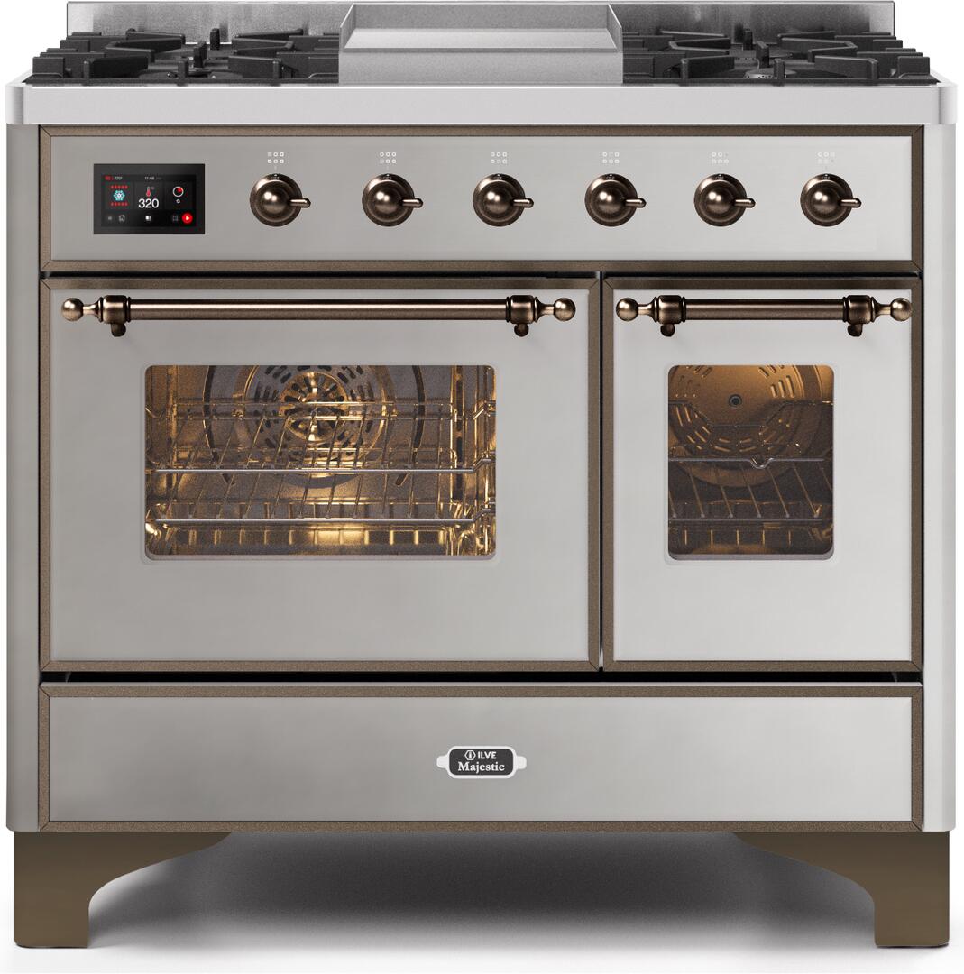 Ilve UMD10FDNS3SSB Majestic Ii 40 Inch Dual Fuel Natural Gas Freestanding Range In Stainless Steel With Bronze Trim