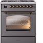 Ilve UP30NMPMGB Nostalgie Ii 30 Inch Dual Fuel Natural Gas Freestanding Range In Matte Graphite With Bronze Trim