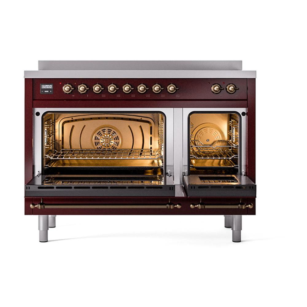 Ilve UNI486NMPBUB Ilve Uni486Nmpbub Nostalgie Ii Noblesse 48" Induction Range (Triple Glass Door, Burgundy, Burnished)