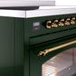 Ilve UPI486NMPEGG Nostalgie Ii 48 Inch Electric Freestanding Range In Emerald Green With Brass Trim