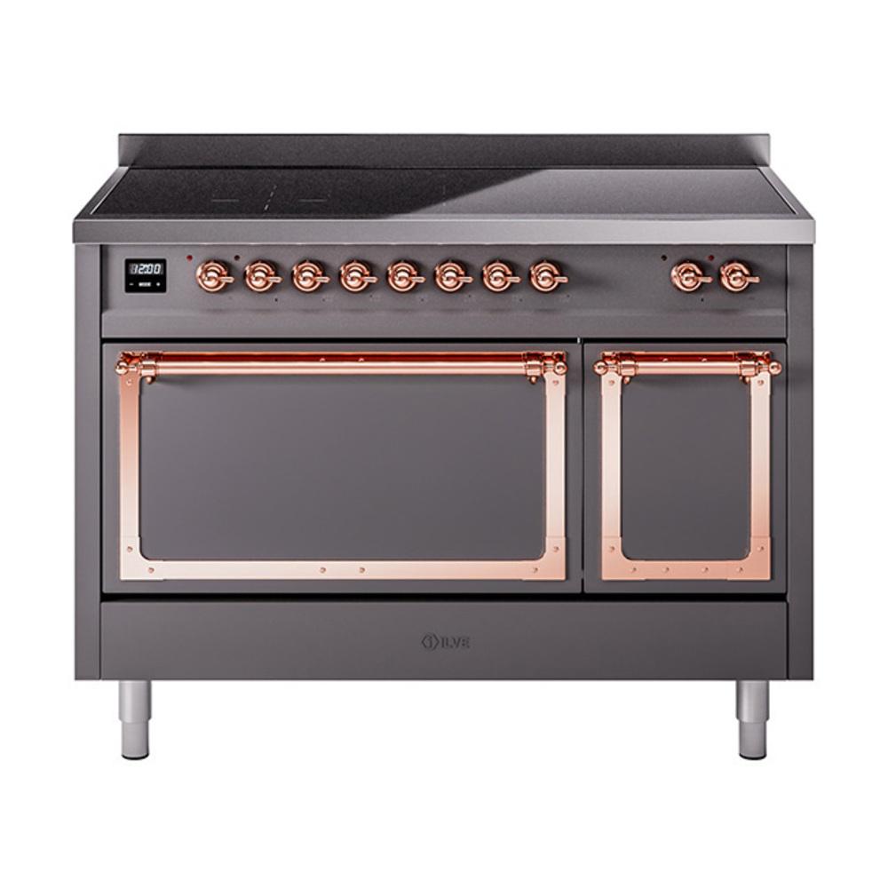 Ilve UNI486QNMPMGP Ilve Uni486Qnmpmgp Nostalgie Ii Noblesse 48" Induction Range (Solid Door, Graphite Matte, Copper)