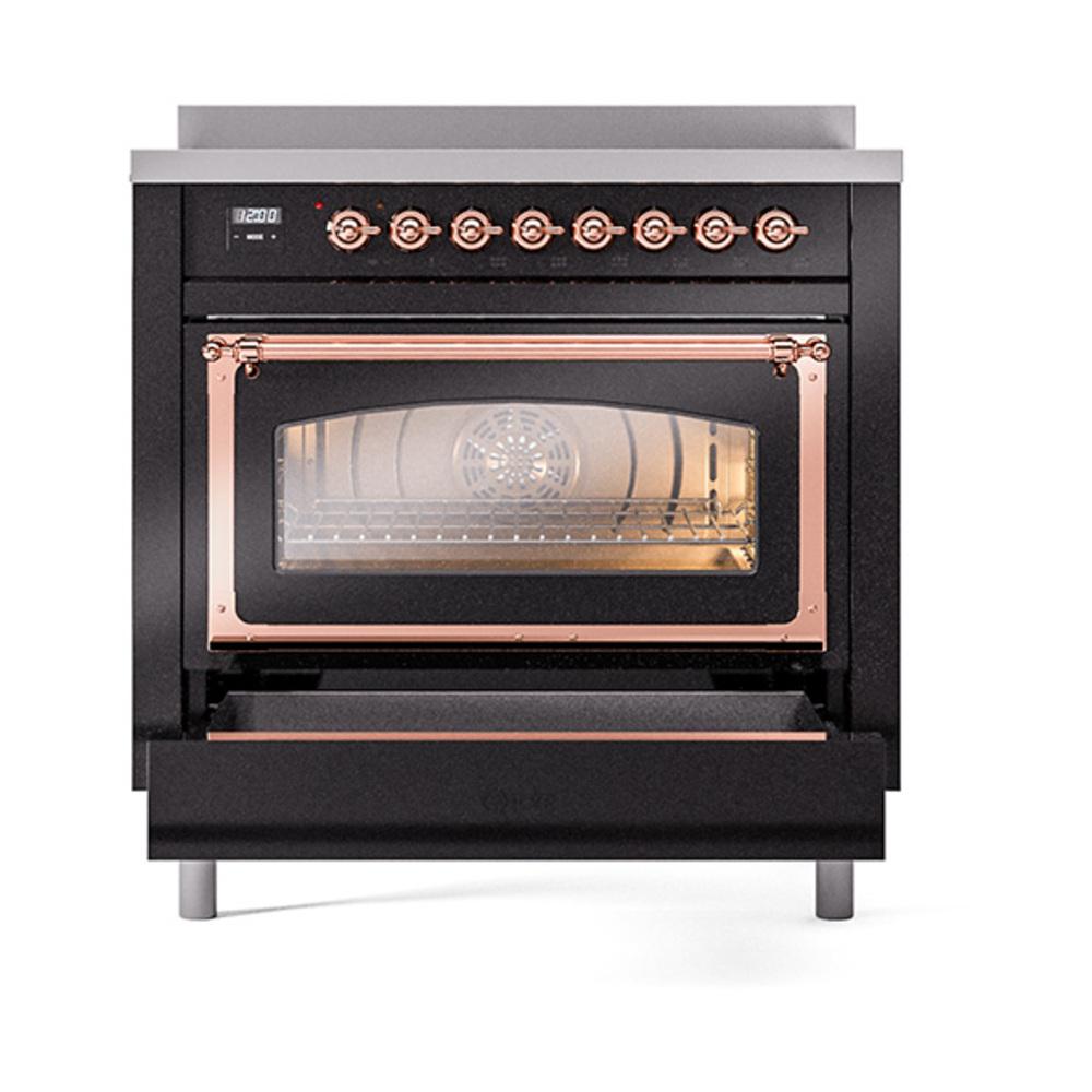 Ilve UNI366NMPBKP Ilve Uni366Nmpbkp Nostalgie Ii Noblesse 36" Induction Range (Triple Glass Door, Glossy Black, Copper)