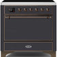 Ilve UMI09QNS3MGB Majestic Ii 36 Inch Electric Freestanding Range In Matte Graphite With Bronze Trim