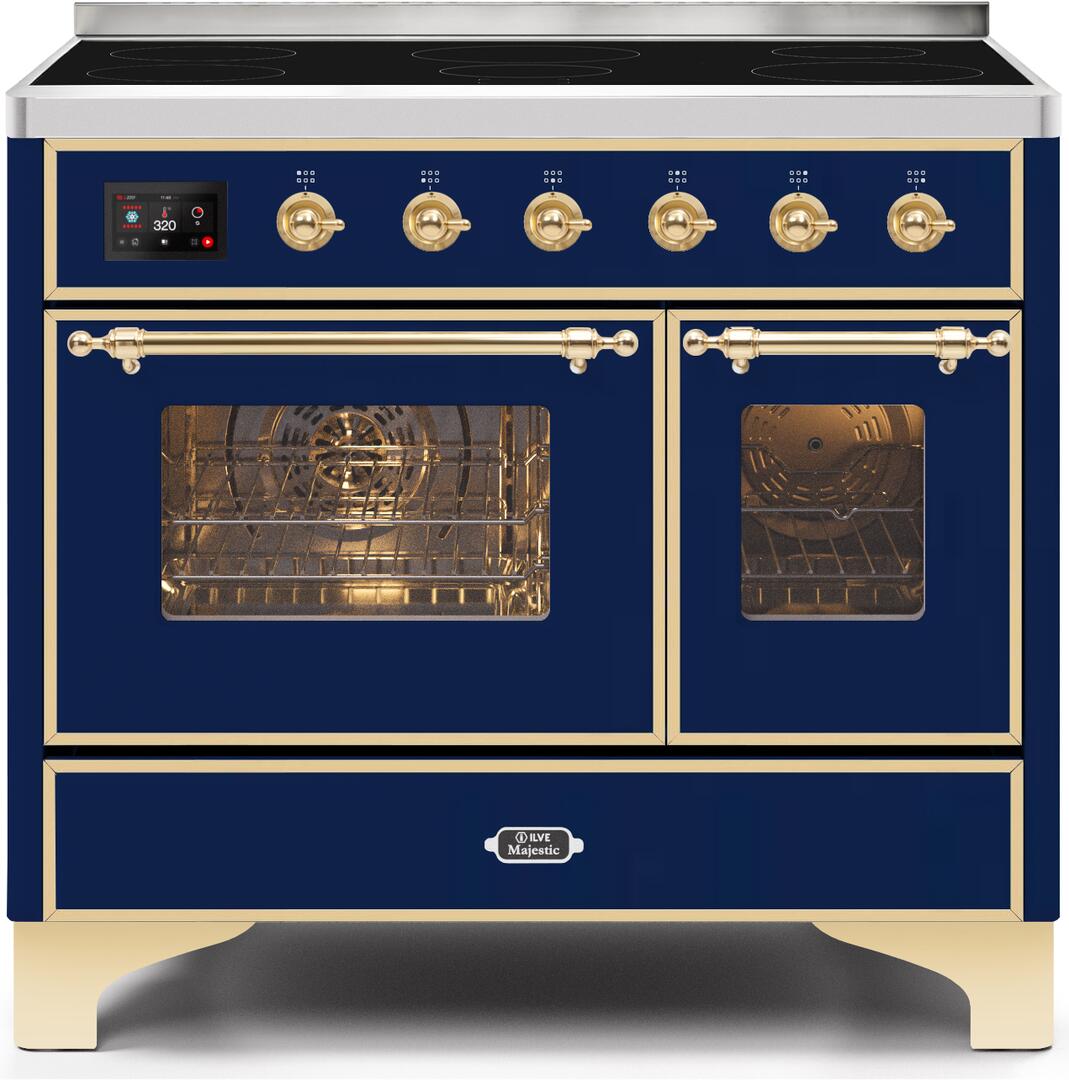 Ilve UMDI10NS3MBG Majestic Ii 40 Inch Electric Freestanding Range In Blue With Brass Trim