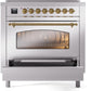 Ilve UPI366NMPSSG Nostalgie Ii 36 Inch Electric Freestanding Range In Stainless Steel With Brass Trim