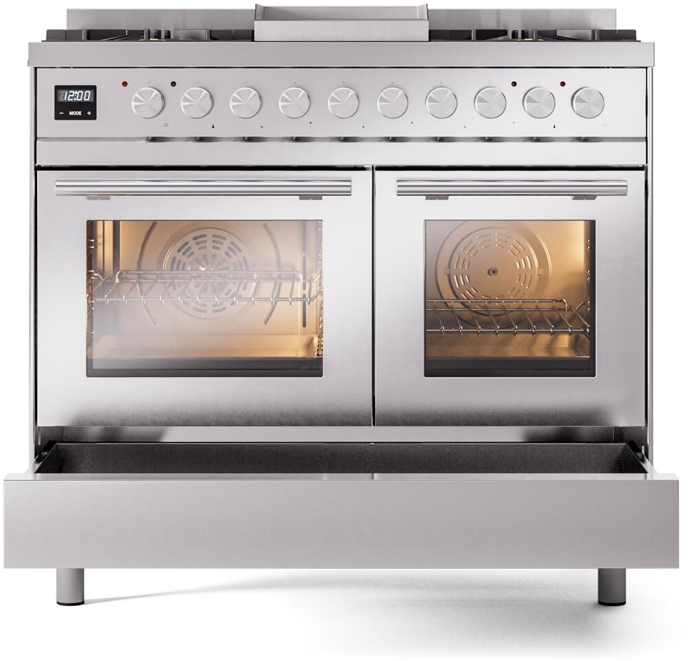 Ilve UPD40FWMPSS Professional Plus Ii 40 Inch Dual Fuel Natural Gas Freestanding Range In Stainless Steel With Trim