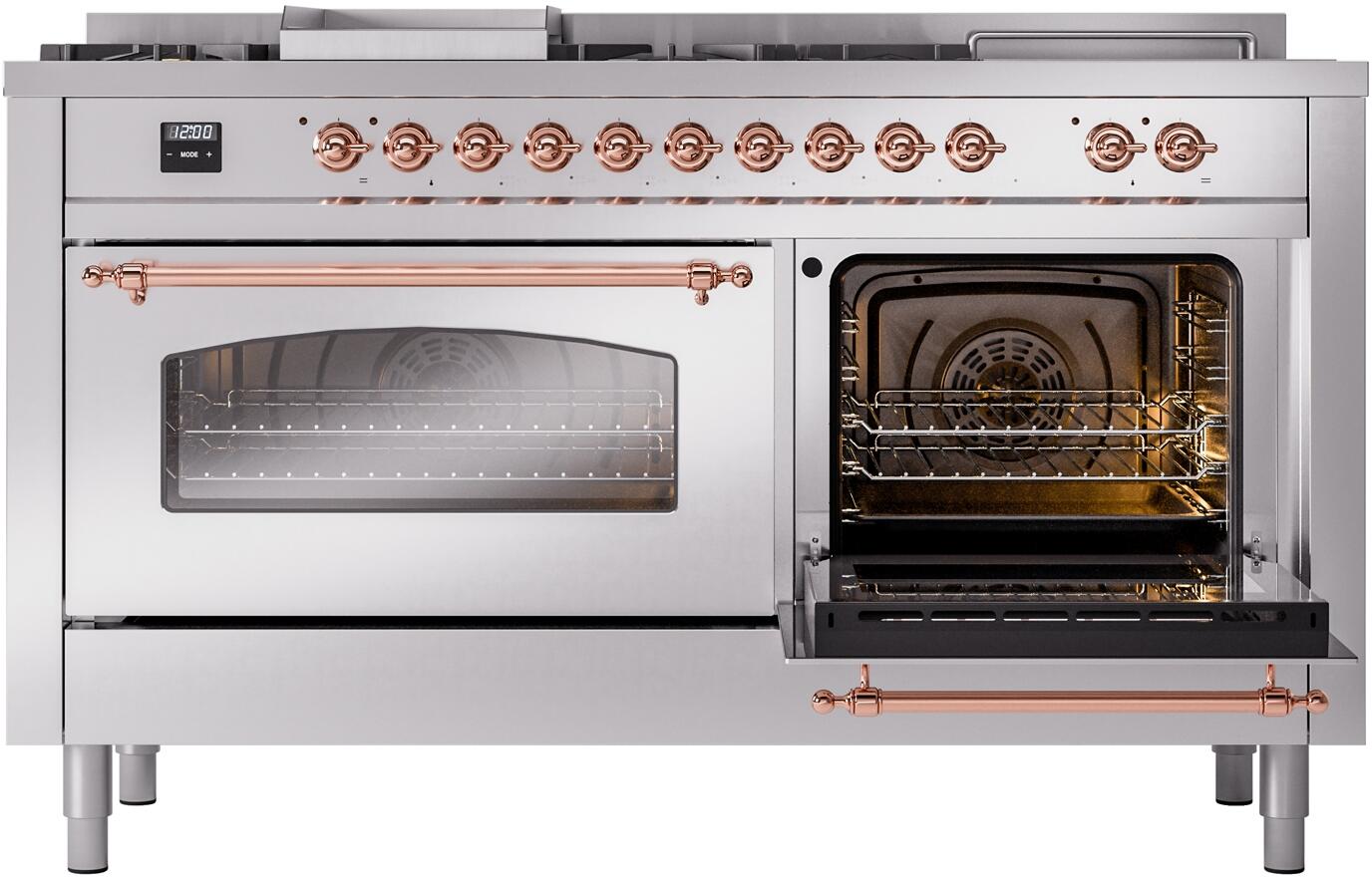 Ilve UP60FSNMPSSP Nostalgie Ii 60 Inch Dual Fuel Natural Gas Freestanding Range In Stainless Steel With Copper Trim