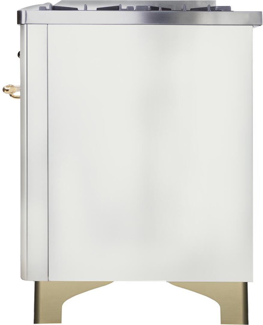 Ilve UM12FDNS3WHG Majestic Ii 48 Inch Dual Fuel Natural Gas Freestanding Range In White With Brass Trim