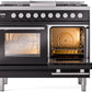 Ilve UPD40FWMPBKLP Professional Plus Ii 40 Inch Dual Fuel Liquid Propane Freestanding Range In Glossy Black With Trim