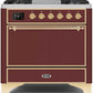 Ilve UM09FDQNS3BUGLP Majestic Ii 36 Inch Dual Fuel Liquid Propane Freestanding Range In Burgundy With Brass Trim