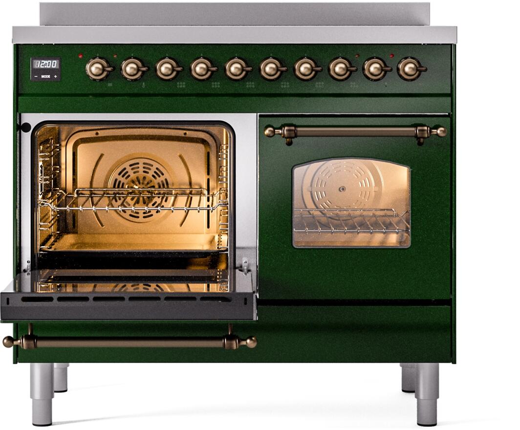 Ilve UPDI406NMPEGB Nostalgie Ii 40 Inch Electric Freestanding Range In Emerald Green With Bronze Trim