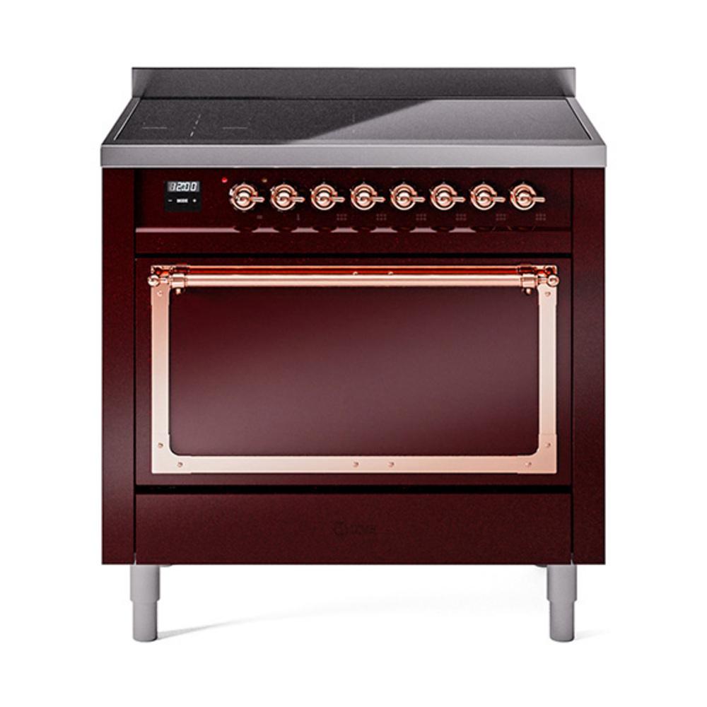 Ilve UNI366QNMPBUP Ilve Uni366Qnmpbup Nostalgie Ii Noblesse 36" Induction Range (Solid Door, Burgundy, Copper)