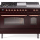 Ilve UP48FSNMPBUPLP Nostalgie Ii 48 Inch Dual Fuel Liquid Propane Freestanding Range In Burgundy With Copper Trim