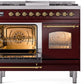 Ilve UPD40FNMPBUGLP Nostalgie Ii 40 Inch Dual Fuel Liquid Propane Freestanding Range In Burgundy With Brass Trim