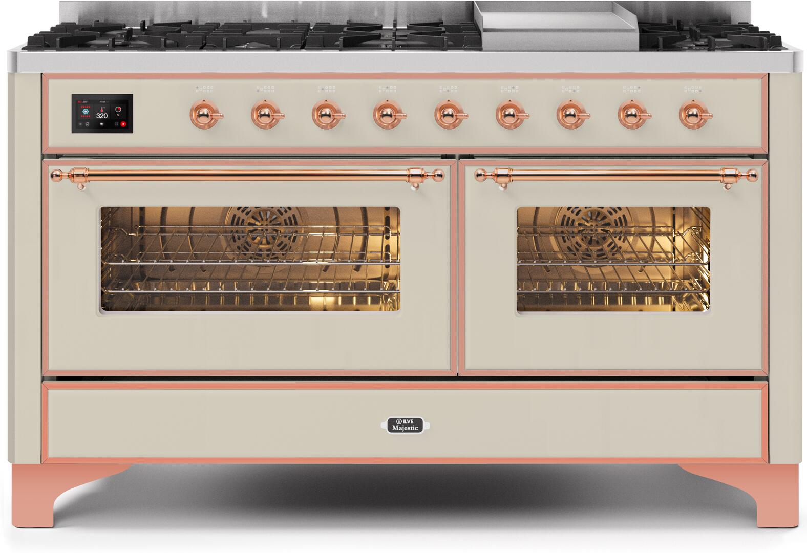 Ilve UM15FDNS3AWPLP Majestic Ii 60 Inch Dual Fuel Liquid Propane Freestanding Range In Antique White With Copper Trim