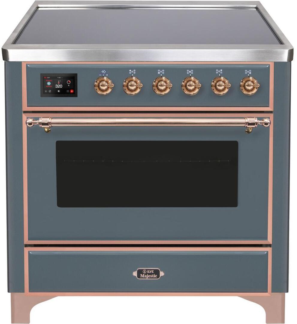 Ilve UMI09NS3BGP Majestic Ii 36 Inch Electric Freestanding Range In Blue Grey With Copper Trim