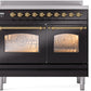 Ilve UPDI406NMPBKG Nostalgie Ii 40 Inch Electric Freestanding Range In Glossy Black With Brass Trim