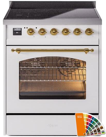 Ilve UPI304NMPRAG Nostalgie Ii 30 Inch Electric Freestanding Range In Ral Custom Color With Brass Trim