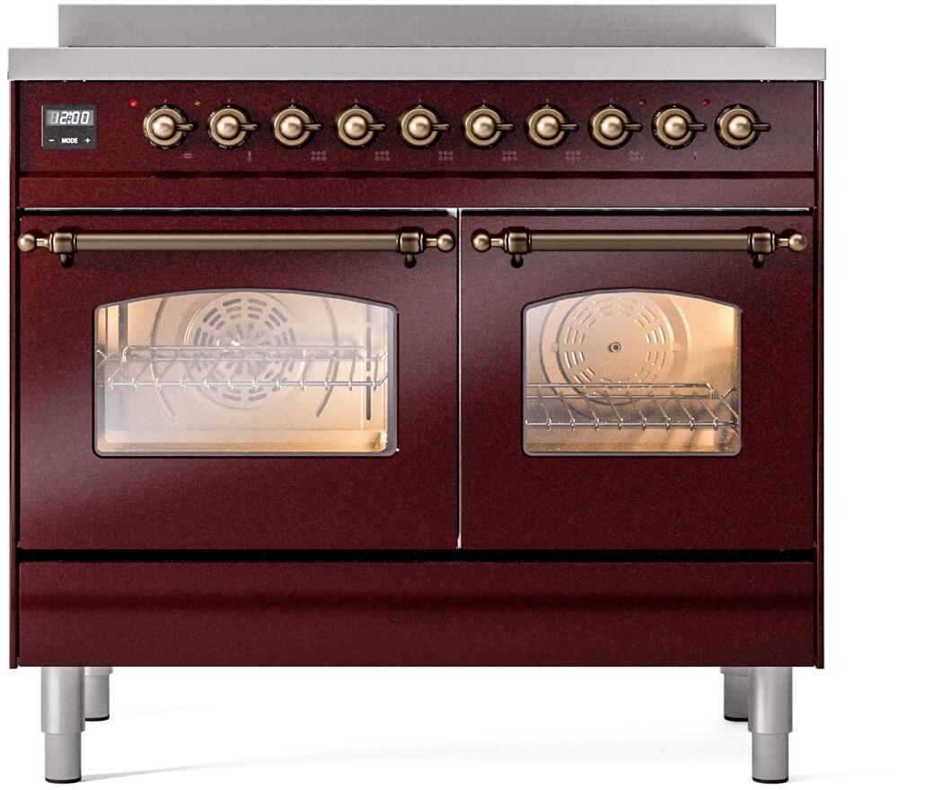 Ilve UPDI406NMPBUB Nostalgie Ii 40 Inch Electric Freestanding Range In Burgundy With Bronze Trim