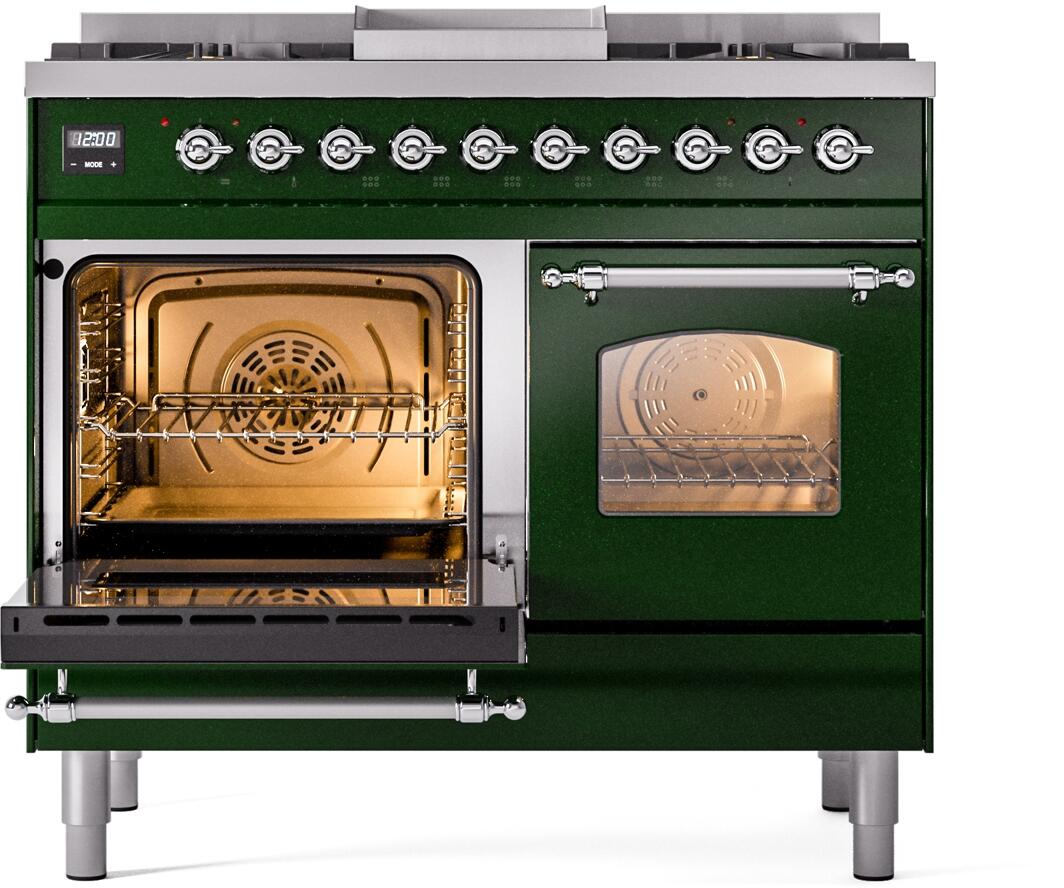 Ilve UPD40FNMPEGCLP Nostalgie Ii 40 Inch Dual Fuel Liquid Propane Freestanding Range In Emerald Green With Chrome Trim