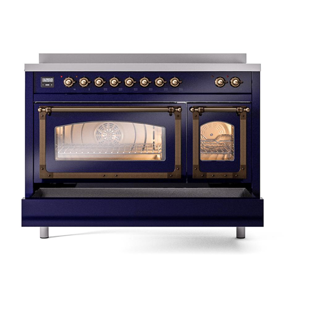 Ilve UNI486NMPMBB Ilve Uni486Nmpmbb Nostalgie Ii Noblesse 48" Induction Range (Triple Glass Door, Midnight Blue, Burnished)