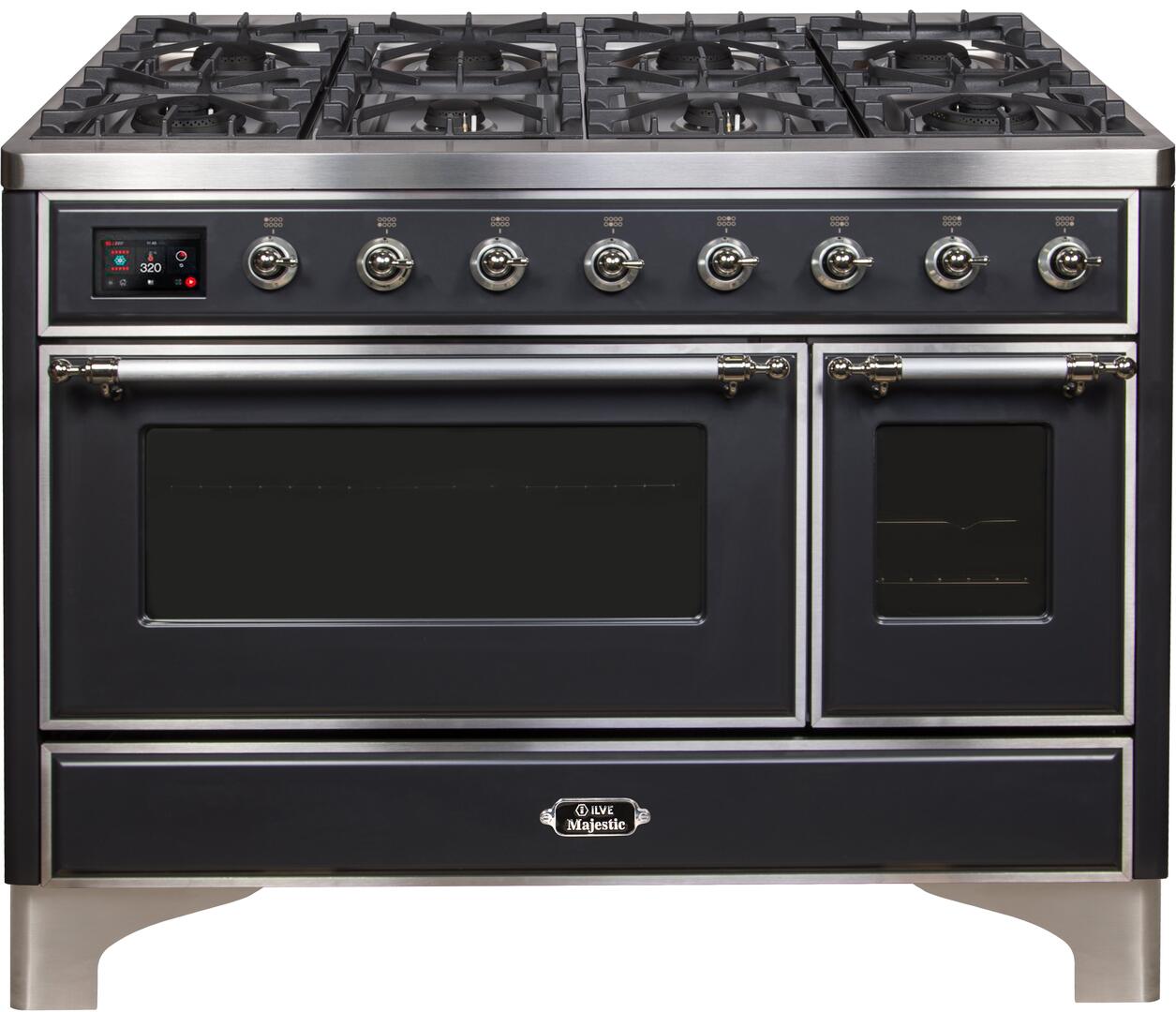 Ilve UM12FDNS3MGC Majestic Ii 48 Inch Dual Fuel Natural Gas Freestanding Range In Matte Graphite With Chrome Trim