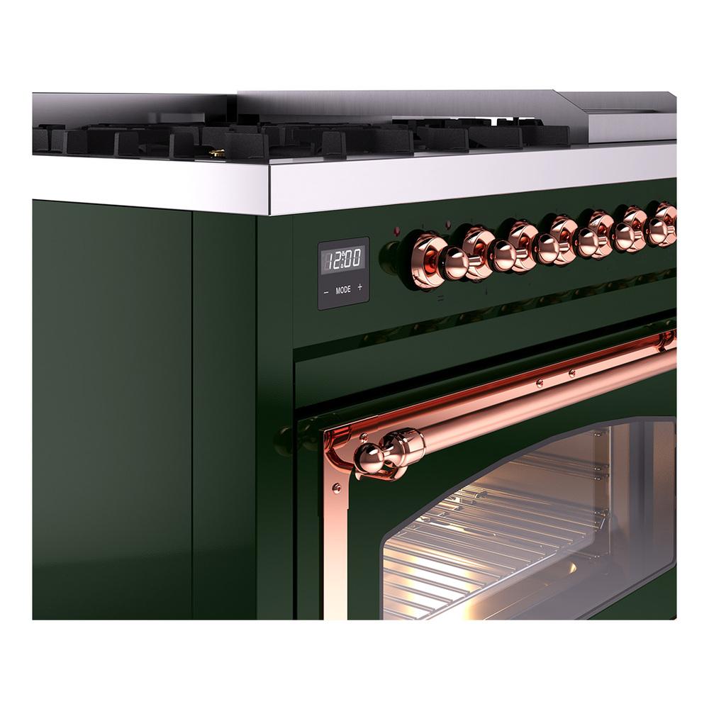 Ilve UN48FNMPEGPLP Ilve Un48Fnmpegplp Nostalgie Ii Noblesse 48" Dual Fuel Range (8 Sealed Burners + Griddle, Liquid Propane, Triple Glass Door, Emerald Green, Copper)