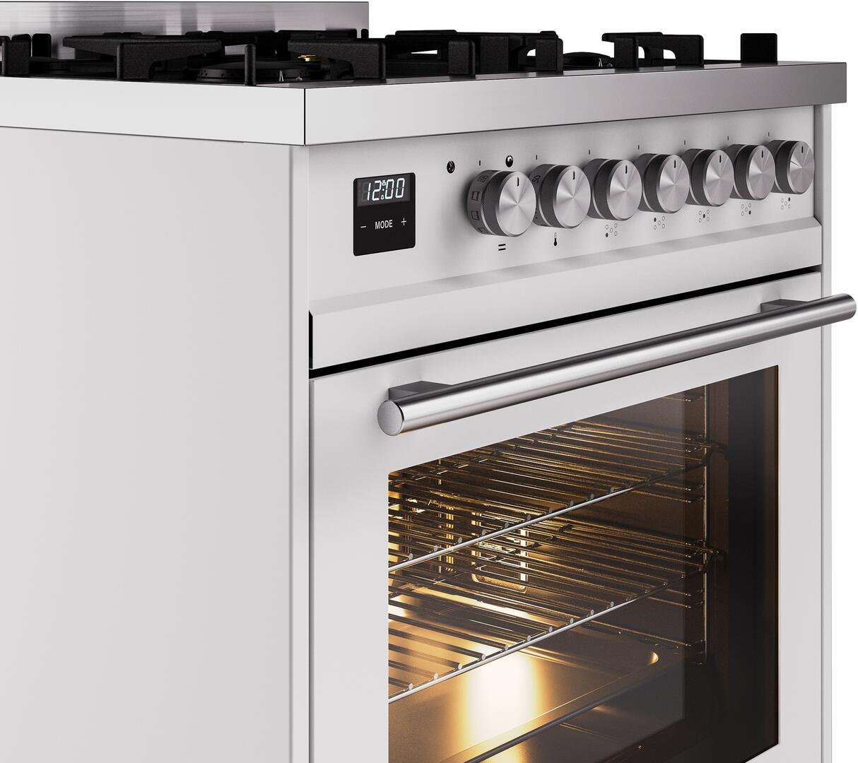 Ilve UP30WMPWHLP Professional Plus Ii 30 Inch Dual Fuel Liquid Propane Freestanding Range In White With Trim