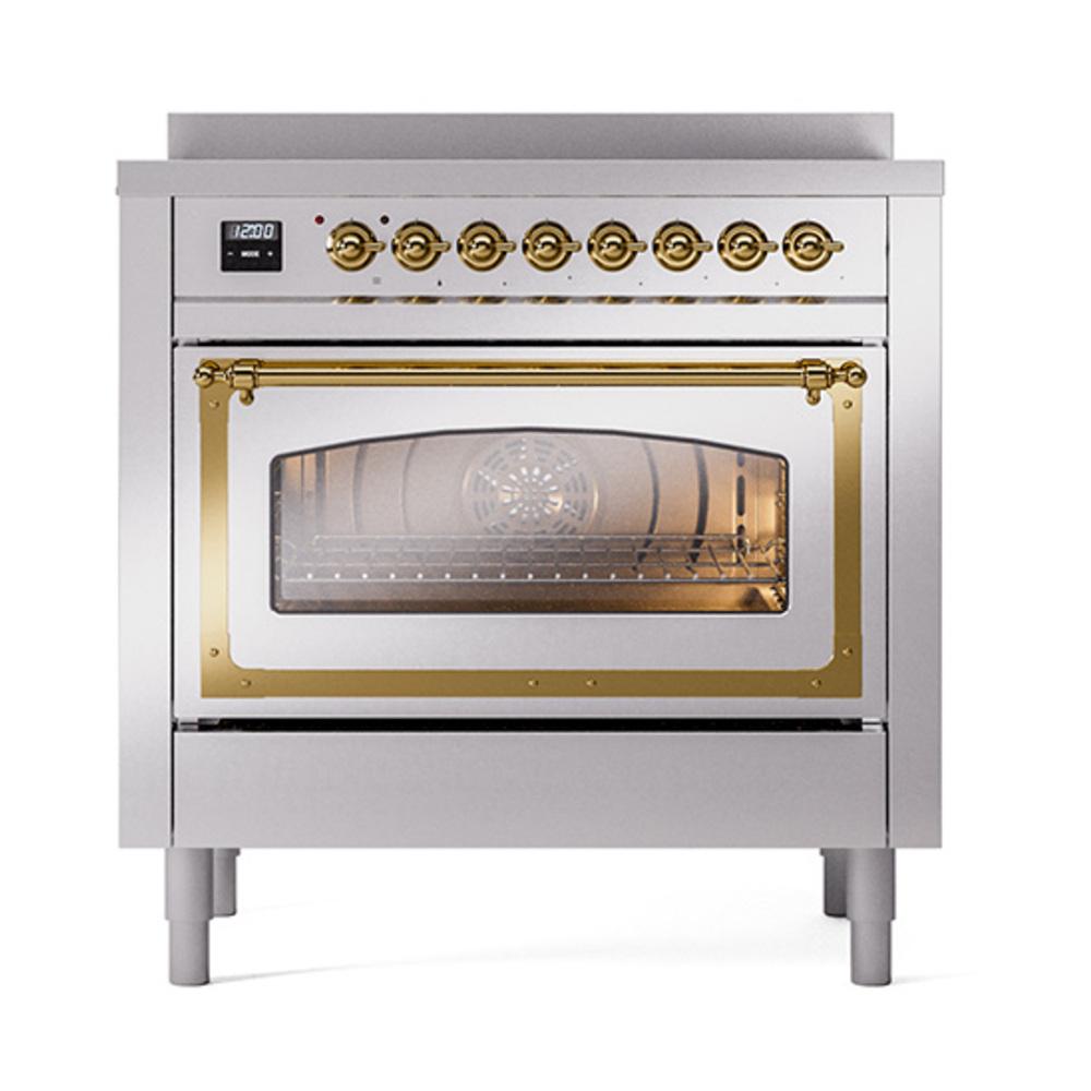 Ilve UNI366NMPSSG Ilve Uni366Nmpssg Nostalgie Ii Noblesse 36" Induction Range (Triple Glass Door, Stainless Steel, Brass)