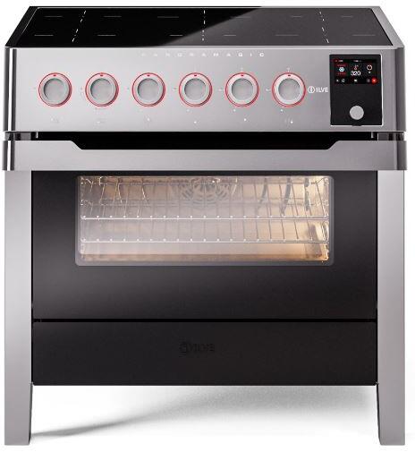 Ilve UPMI09S3SS Panoramagic 36 Inch Electric Freestanding Range In Stainless Steel With Trim