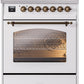 Ilve UP30NMPWHBLP Nostalgie Ii 30 Inch Dual Fuel Liquid Propane Freestanding Range In White With Bronze Trim