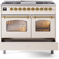 Ilve UPD40FNMPAWG Nostalgie Ii 40 Inch Dual Fuel Natural Gas Freestanding Range In Antique White With Brass Trim