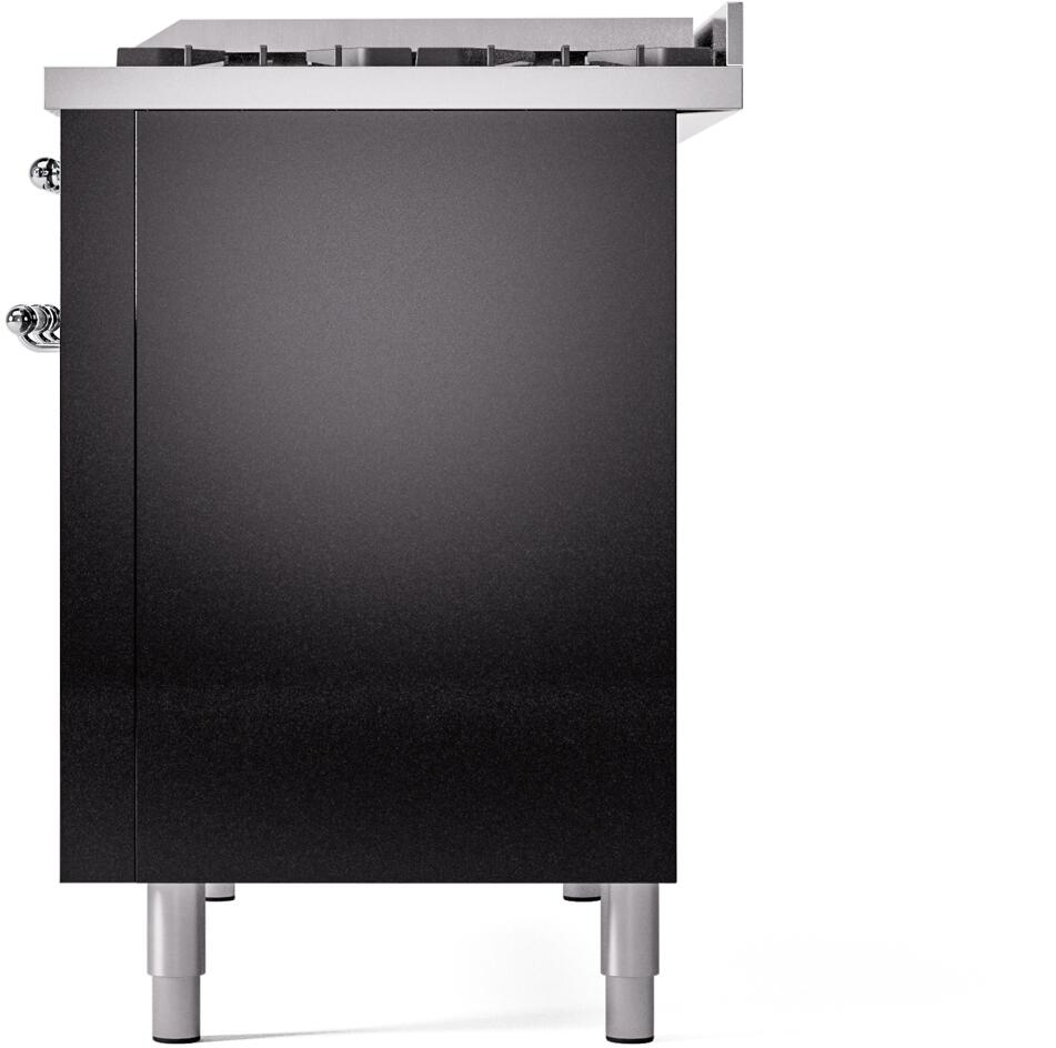 Ilve UP48FNMPBKCLP Nostalgie Ii 48 Inch Dual Fuel Liquid Propane Freestanding Range In Glossy Black With Chrome Trim