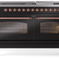 Ilve UP60FNMPBKPLP Nostalgie Ii 60 Inch Dual Fuel Liquid Propane Freestanding Range In Glossy Black With Copper Trim