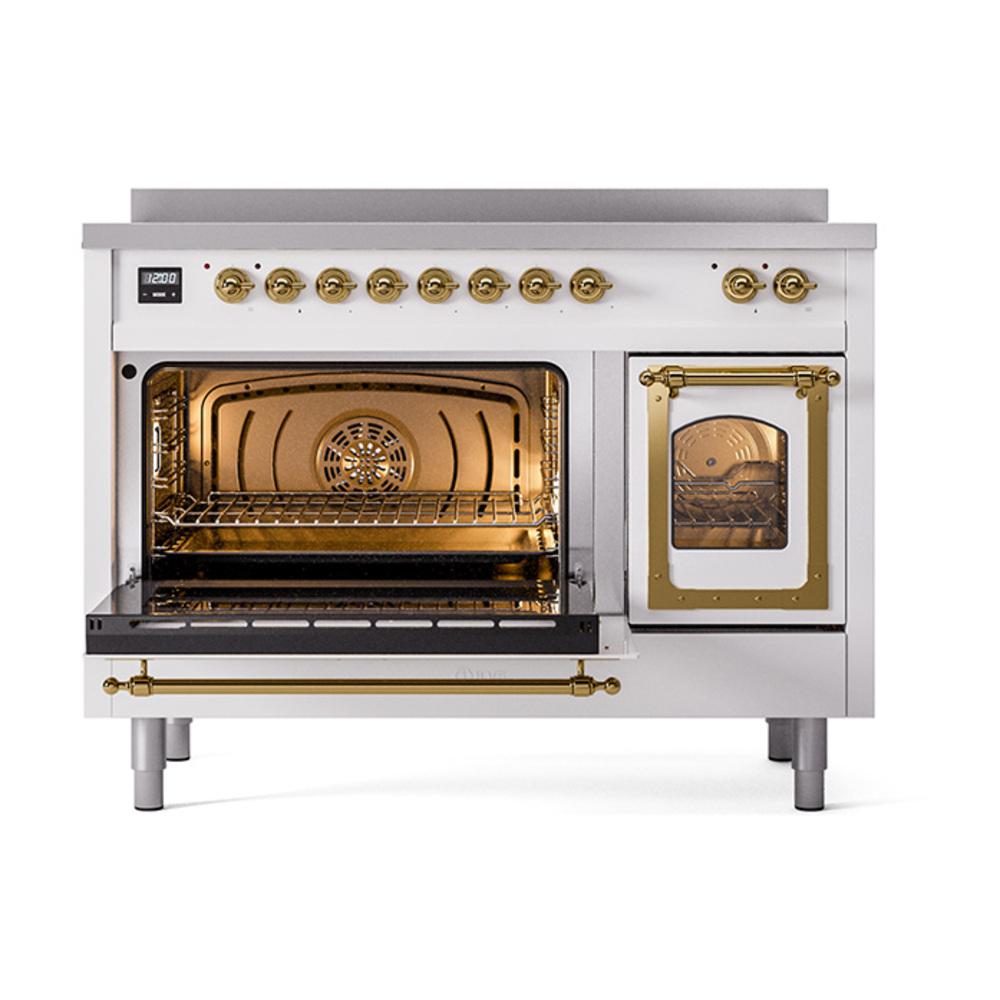 Ilve UNI486NMPWHG Ilve Uni486Nmpwhg Nostalgie Ii Noblesse 48" Induction Range (Triple Glass Door, White, Brass)