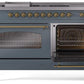 Ilve UP60FSNMPBGGLP Nostalgie Ii 60 Inch Dual Fuel Liquid Propane Freestanding Range In Blue Grey With Brass Trim