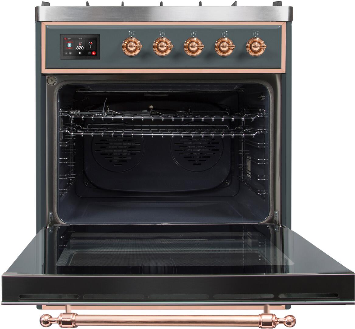 Ilve UM30DNE3BGPLP Majestic Ii 30 Inch Dual Fuel Liquid Propane Freestanding Range In Blue Grey With Copper Trim