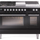 Ilve UP48FSWMPBK Professional Plus Ii 48 Inch Dual Fuel Natural Gas Freestanding Range In Glossy Black With Trim