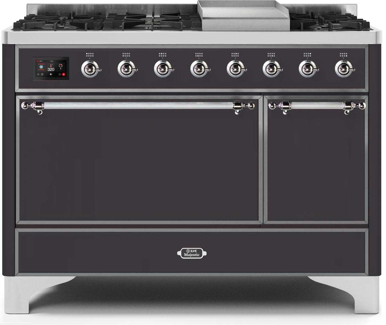 Ilve UM12FDQNS3MGC Majestic Ii 48 Inch Dual Fuel Natural Gas Freestanding Range In Matte Graphite With Chrome Trim