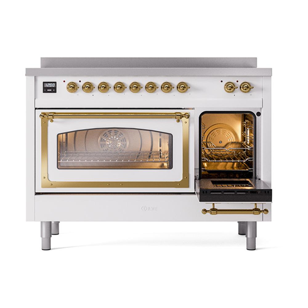 Ilve UNI486NMPWHG Ilve Uni486Nmpwhg Nostalgie Ii Noblesse 48" Induction Range (Triple Glass Door, White, Brass)