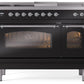 Ilve UP48FSNMPBKCLP Nostalgie Ii 48 Inch Dual Fuel Liquid Propane Freestanding Range In Glossy Black With Chrome Trim