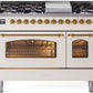 Ilve UP48FNMPAWG Nostalgie Ii 48 Inch Dual Fuel Natural Gas Freestanding Range In Antique White With Brass Trim