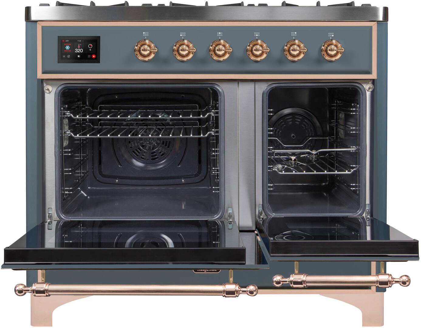 Ilve UMD10FDNS3BGPLP Majestic Ii 40 Inch Dual Fuel Liquid Propane Freestanding Range In Blue Grey With Copper Trim