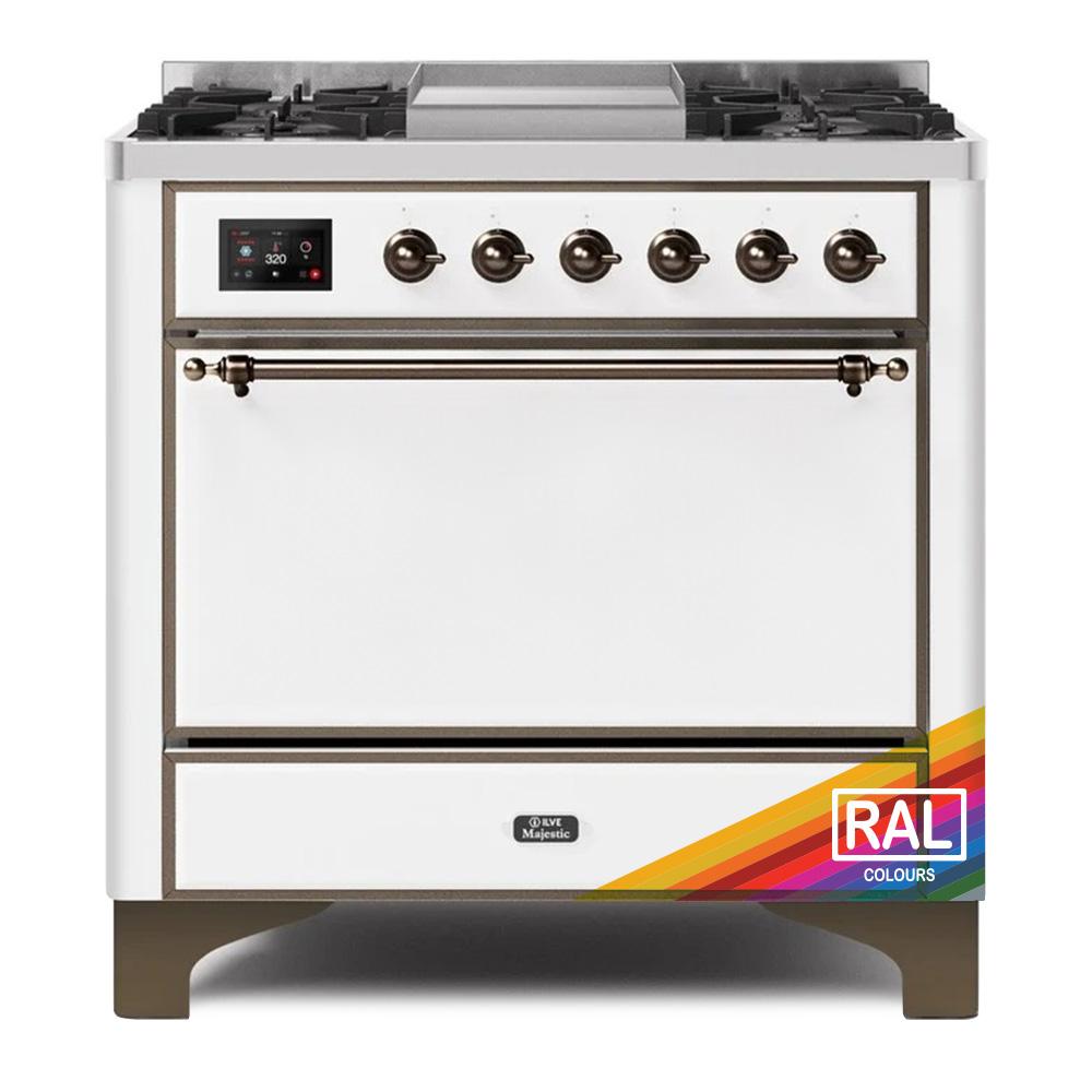 Ilve UM09FDQNS3RAB Ilve Majestic Ii 36 Um09Fdqns3Rab Freestanding Dual Fuel Range With 6 Sealed Burners Yes Single Oven With Solid Door In Ral Color With Bronze Knobs