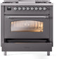 Ilve UP36FNMPMGC Nostalgie Ii 36 Inch Dual Fuel Natural Gas Freestanding Range In Matte Graphite With Chrome Trim