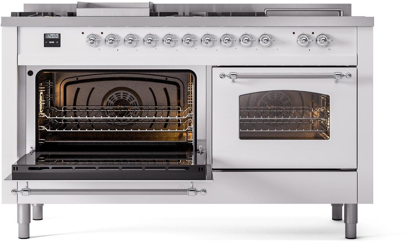 Ilve UP60FSNMPWHC Nostalgie Ii 60 Inch Dual Fuel Natural Gas Freestanding Range In White With Chrome Trim