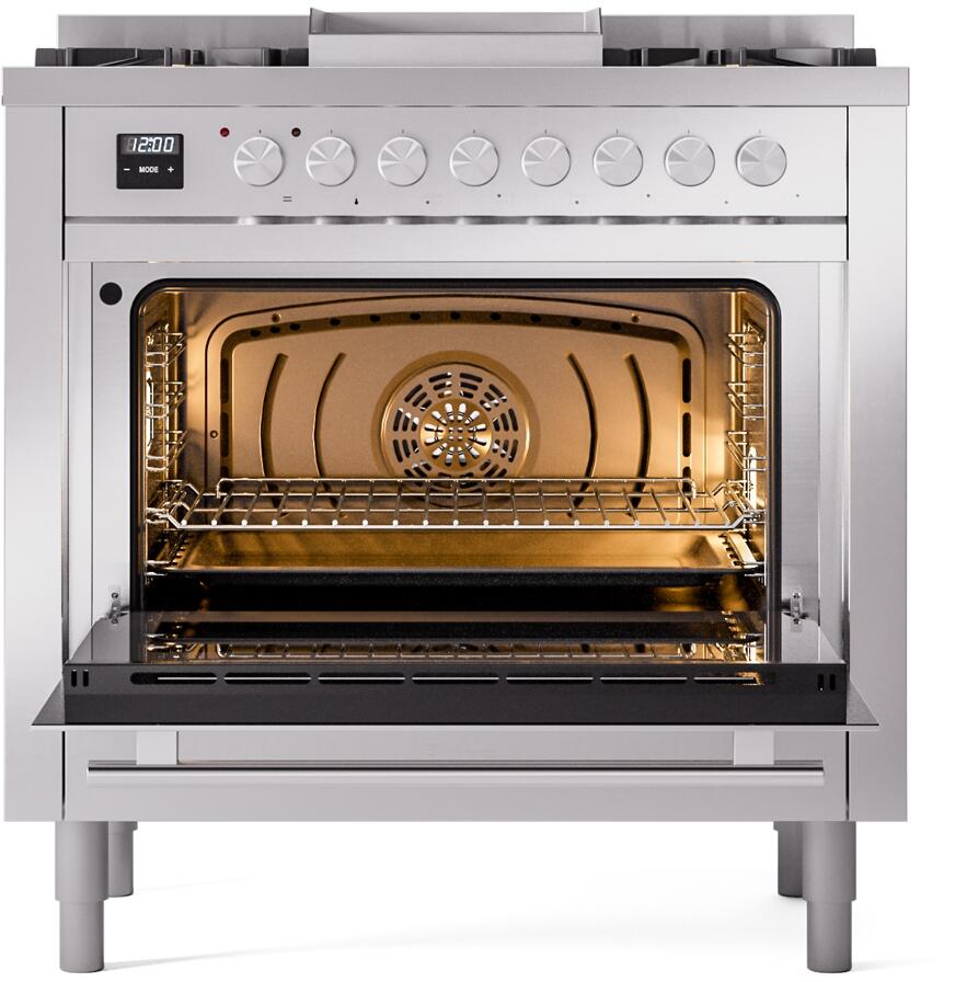 Ilve UP36FWMPSS Professional Plus Ii 36 Inch Dual Fuel Natural Gas Freestanding Range In Stainless Steel With Trim