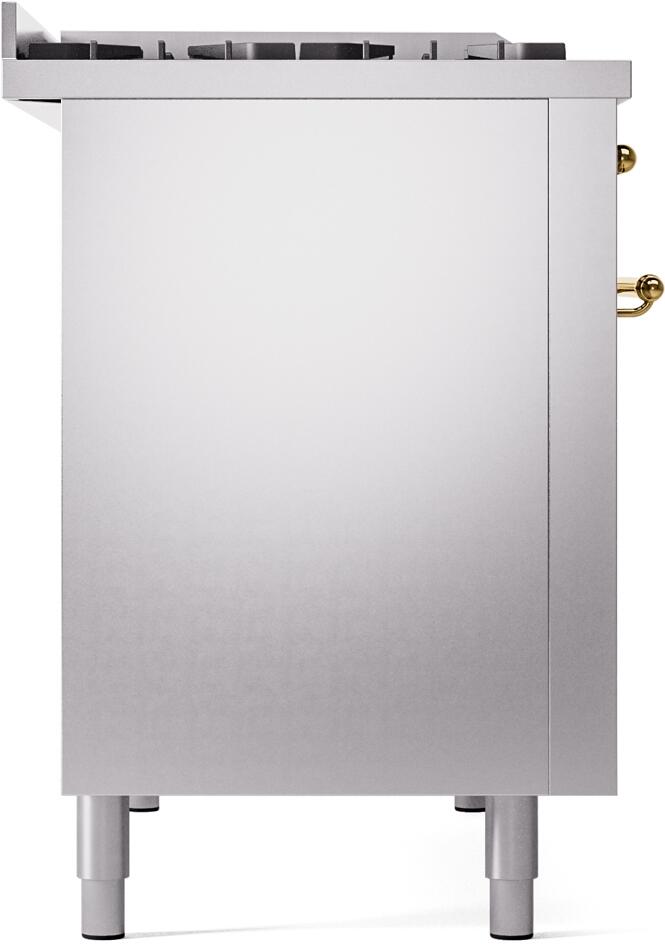 Ilve UP48FNMPSSGLP Nostalgie Ii 48 Inch Dual Fuel Liquid Propane Freestanding Range In Stainless Steel With Brass Trim