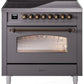 Ilve UPI366NMPMGB Nostalgie Ii 36 Inch Electric Freestanding Range In Matte Graphite With Bronze Trim