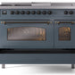 Ilve UP48FSNMPBGBLP Nostalgie Ii 48 Inch Dual Fuel Liquid Propane Freestanding Range In Blue Grey With Bronze Trim